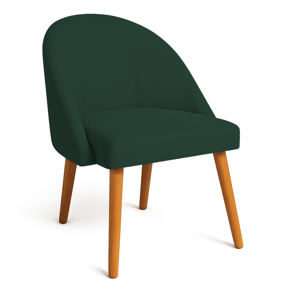 Kit 04 Cadeiras Poltrona de Jantar Luna Suede Verde Pés Palito Castanho - Pallazio