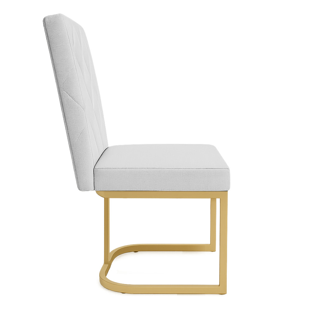 Kit 04 Cadeiras de Jantar Estofada Siena Linho Cinza Base de Ferro Dourada - Pallazio