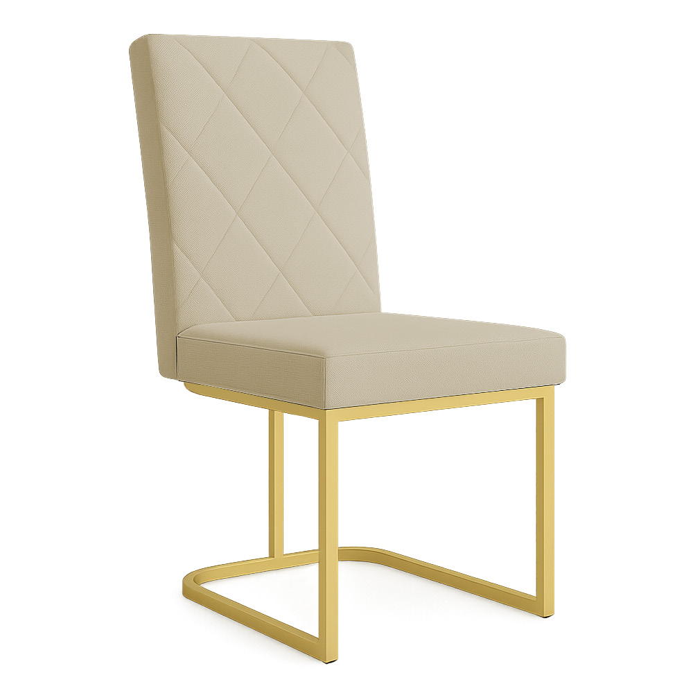 Kit 04 Cadeiras de Jantar Estofada Siena Linho Dourado Base de Ferro Dourada - Pallazio