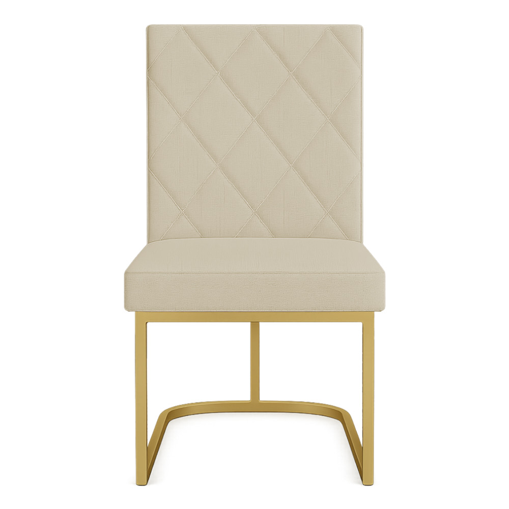 Kit 04 Cadeiras de Jantar Estofada Siena Linho Dourado Base de Ferro Dourada - Pallazio