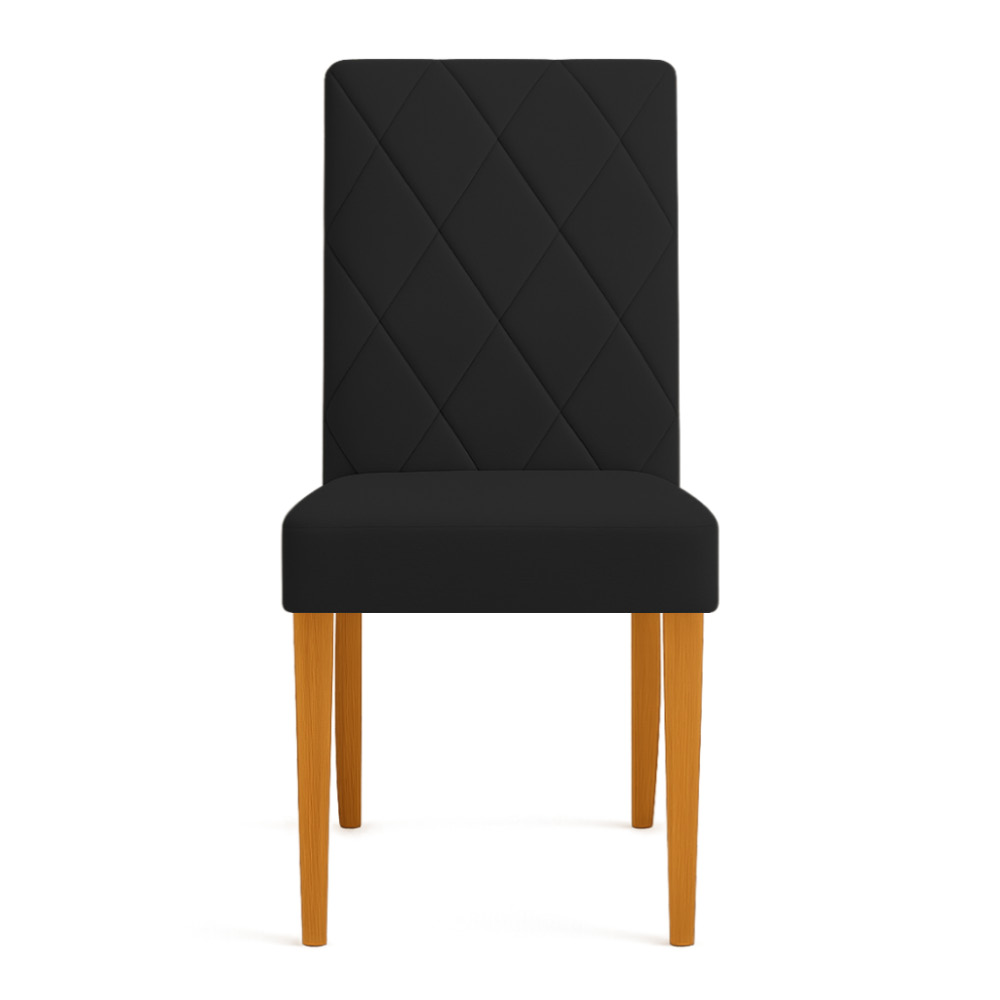 Kit 04 Cadeiras de Jantar Estofada Siena Veludo Preto Pés Trapézio Castanho - Pallazio