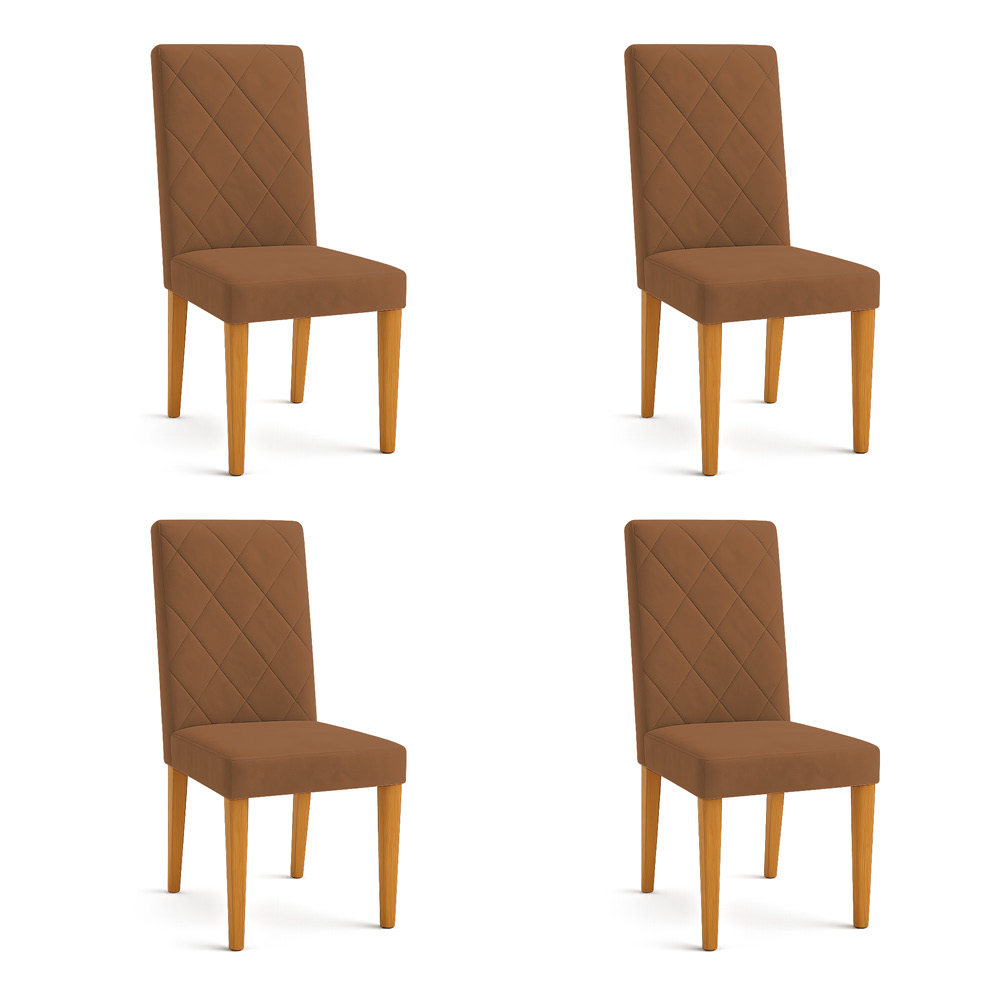 Kit 04 Cadeiras de Jantar Estofada Siena Veludo Terracota Pés Trapézio Castanho - Pallazio