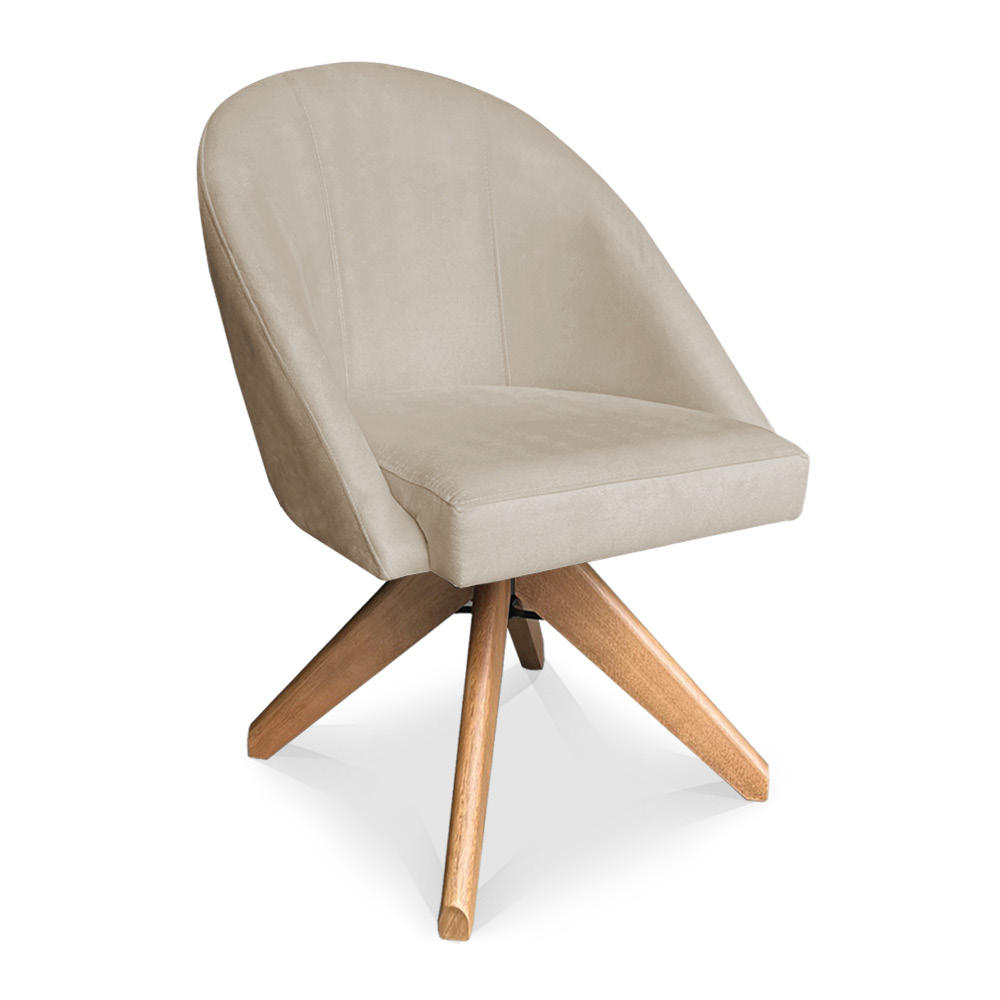 Kit 04 Poltronas Cadeira Giratória Bela Suede Bege Base de Madeira - Pallazio