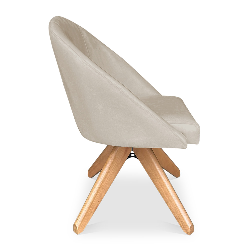 Kit 04 Poltronas Cadeira Giratória Bela Suede Bege Base de Madeira - Pallazio