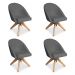 Kit 04 Poltronas Cadeira Giratória Bela Suede Grafite Base de Madeira - Pallazio