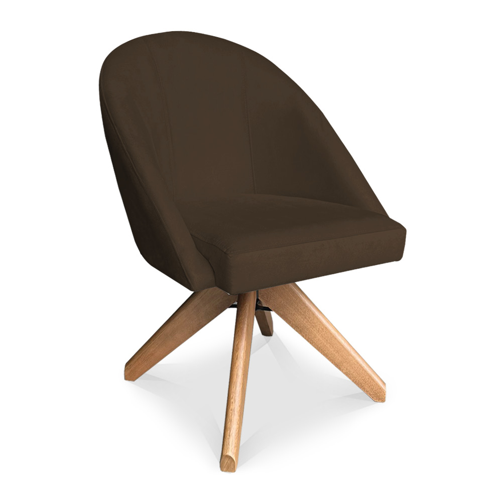 Kit 04 Poltronas Cadeira Giratória Bela Suede Marrom Base de Madeira - Pallazio