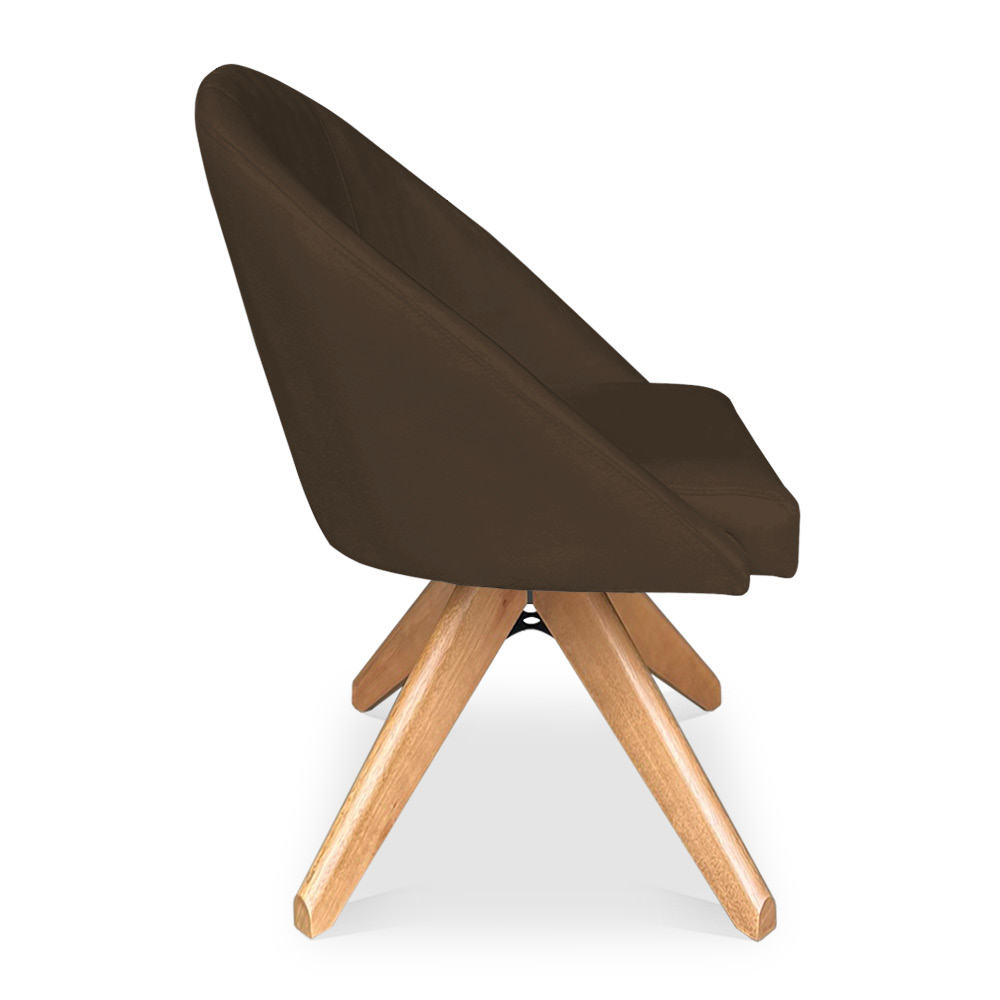 Kit 04 Poltronas Cadeira Giratória Bela Suede Marrom Base de Madeira - Pallazio
