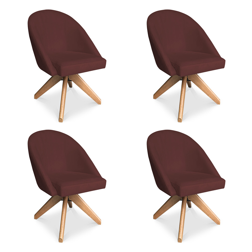 Kit 04 Poltronas Cadeira Giratória Bela Suede Marsala Base de Madeira - Pallazio