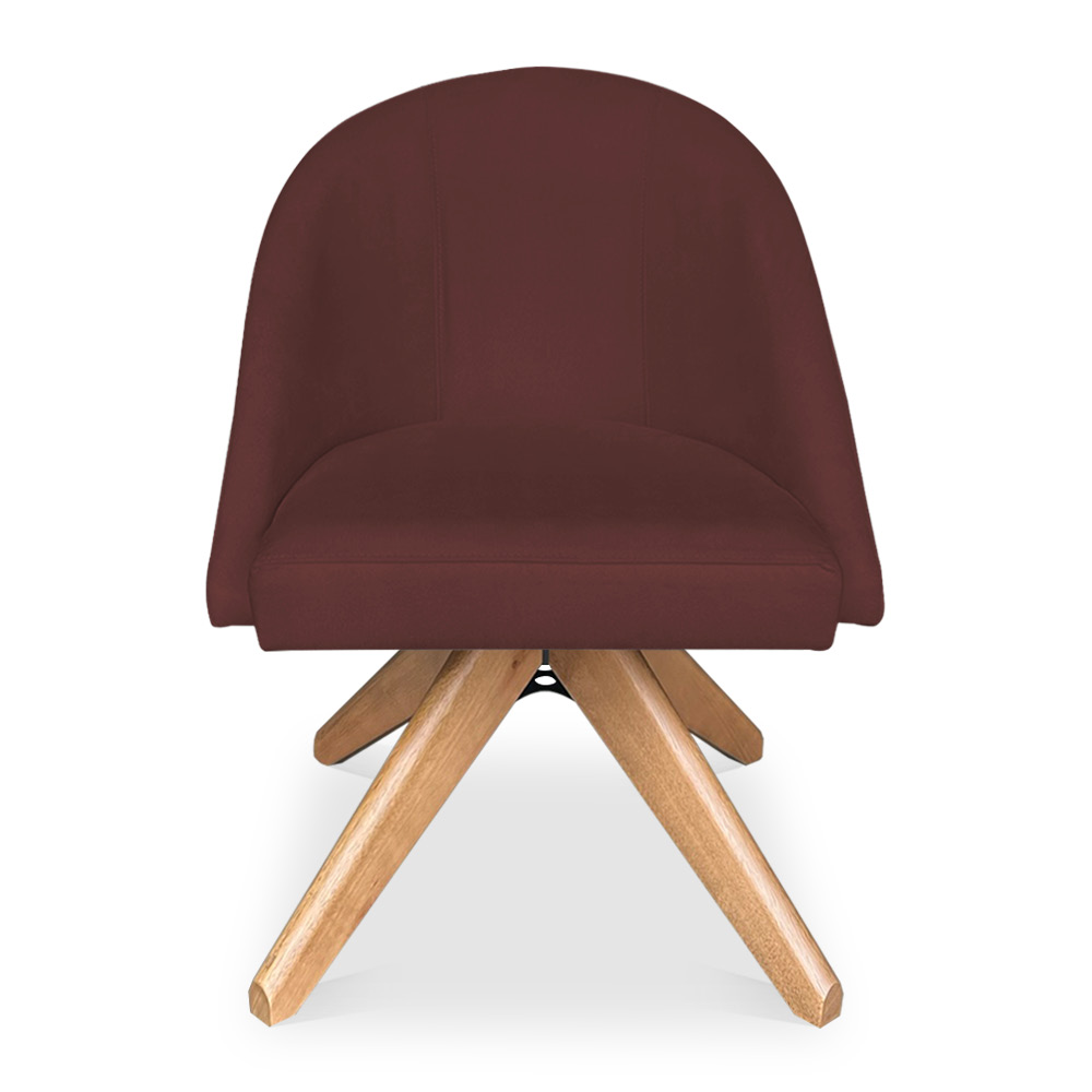Kit 04 Poltronas Cadeira Giratória Bela Suede Marsala Base de Madeira - Pallazio