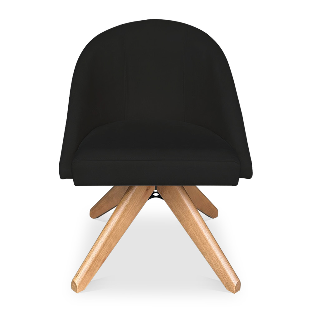 Kit 04 Poltronas Cadeira Giratória Bela Suede Preto Base de Madeira - Pallazio