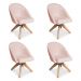 Kit 04 Poltronas Cadeira Giratória Bela Suede Rosa Bebê Base de Madeira - Pallazio