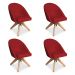 Kit 04 Poltronas Cadeira Giratória Bela Suede Vermelho Base de Madeira - Pallazio
