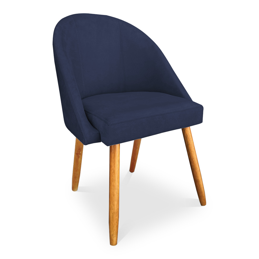 Kit 06 Cadeiras Jantar Bela Suede Azul Marinho Pés Palito Castanho - Pallazio