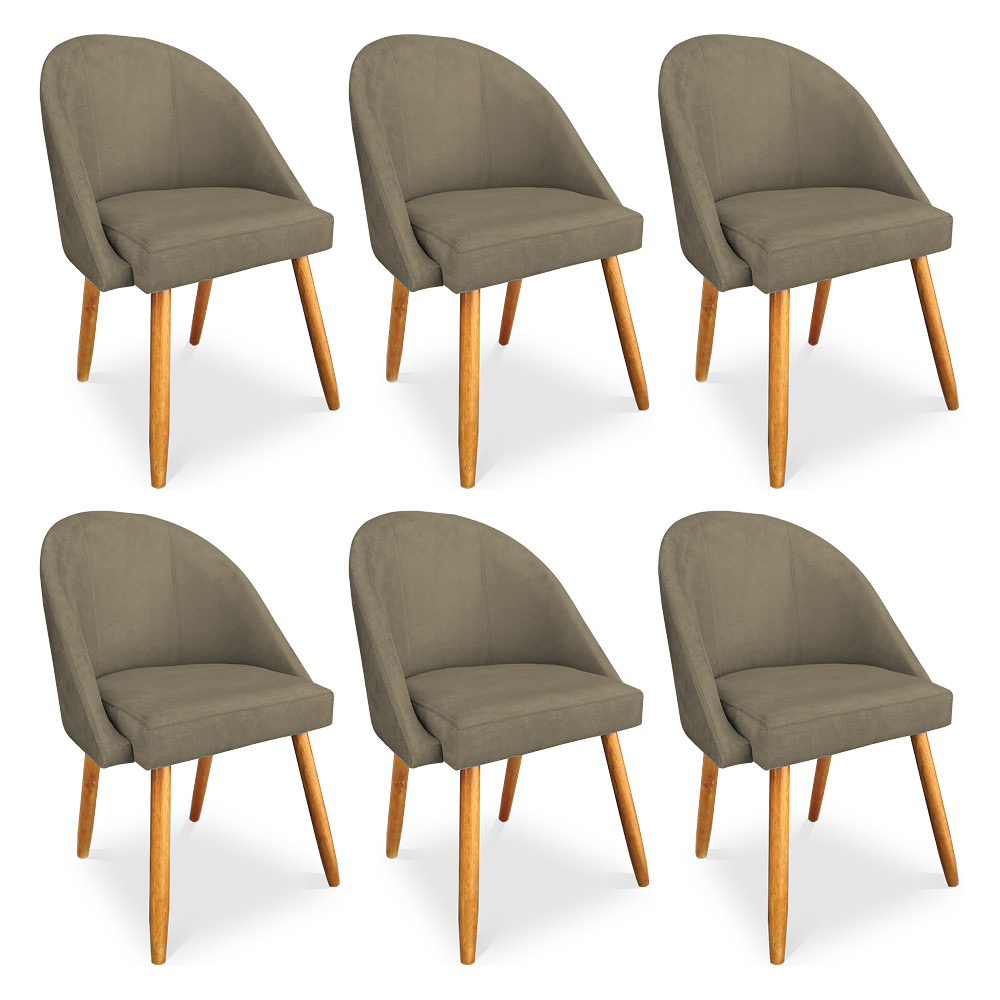 Kit 06 Cadeiras Jantar Bela Suede Marrom Rato Pés Palito Castanho - Pallazio