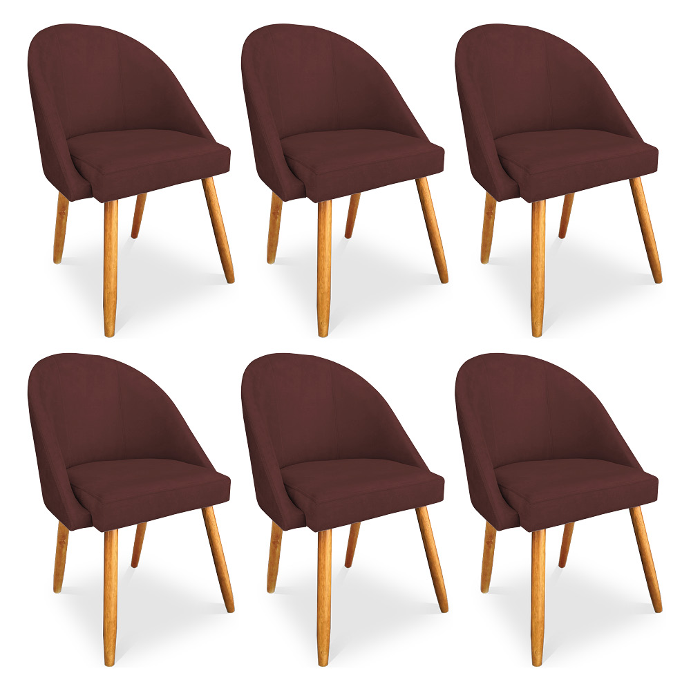 Kit 06 Cadeiras Jantar Bela Suede Marsala Pés Palito Castanho - Pallazio