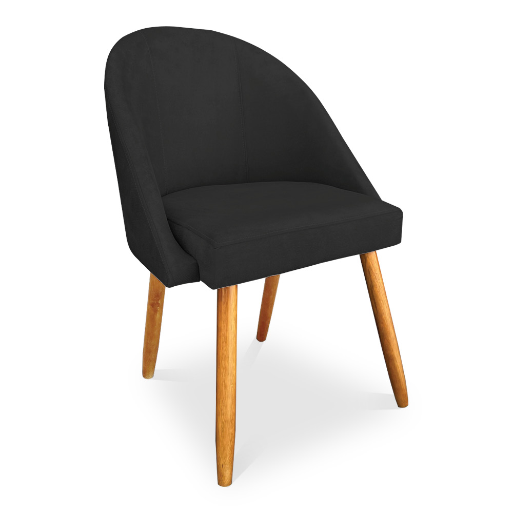 Kit 06 Cadeiras Jantar Bela Suede Preto Pés Palito Castanho - Pallazio