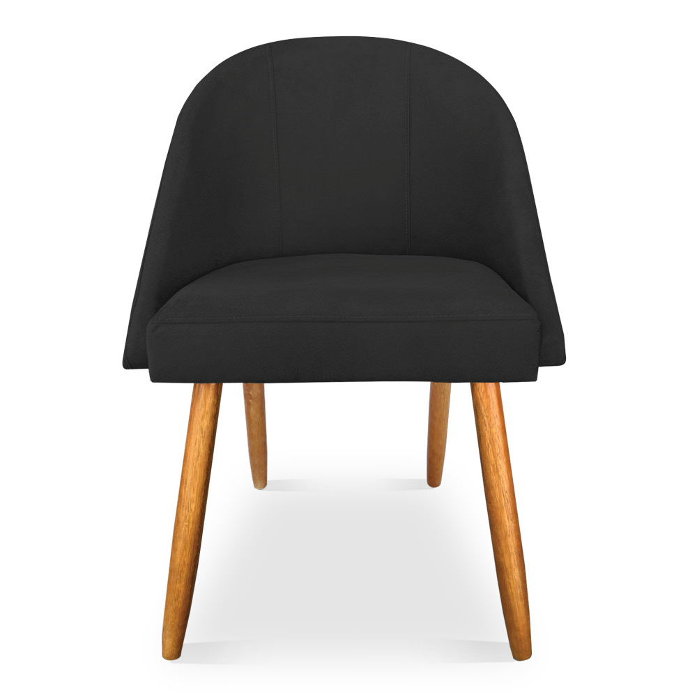 Kit 06 Cadeiras Jantar Bela Suede Preto Pés Palito Castanho - Pallazio