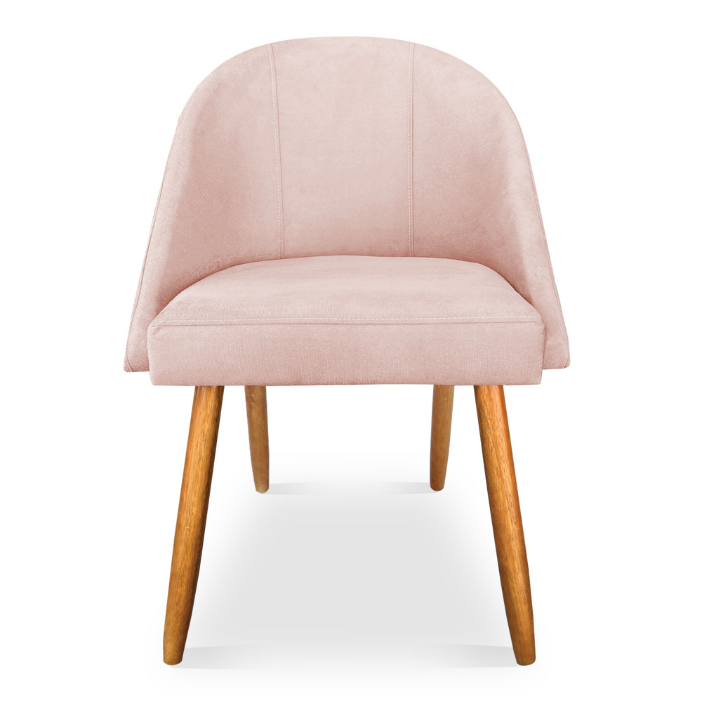 Kit 06 Cadeiras Jantar Bela Suede Rosa Bebê Pés Palito Castanho - Pallazio