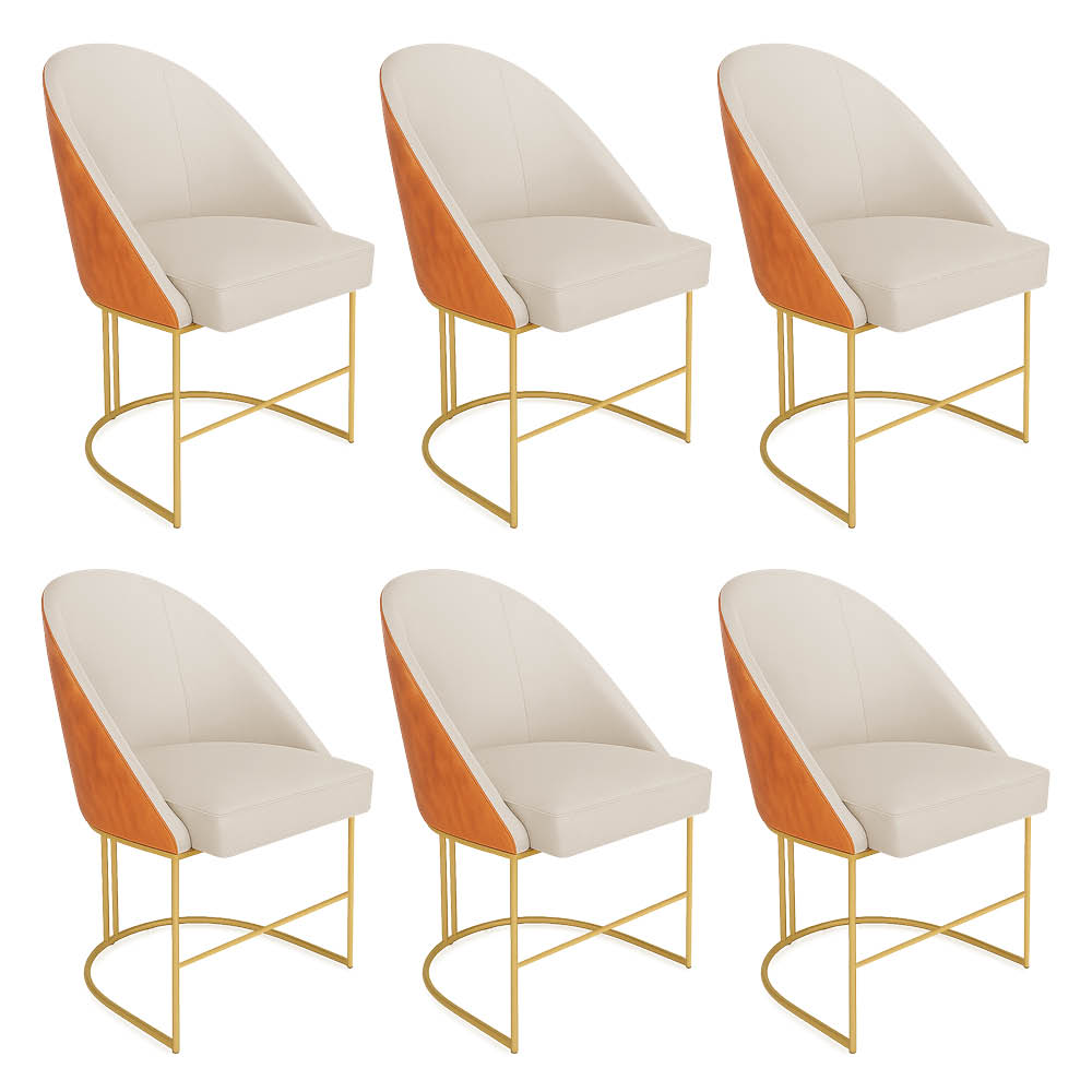 Kit 06 Cadeiras Poltrona de Jantar Bela Corano Nozes e Linho Bege Base Metálica Industrial Dourado - Pallazio