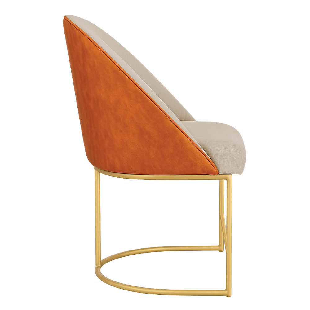 Kit 06 Cadeiras Poltrona de Jantar Bela Corano Nozes e Linho Bege Base Metálica Industrial Dourado - Pallazio