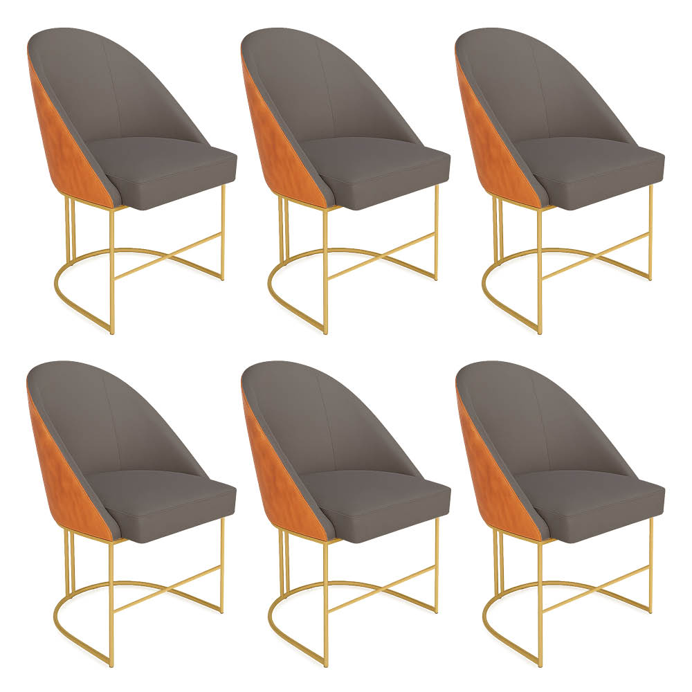 Kit 06 Cadeiras Poltrona de Jantar Bela Corano Nozes e Linho Grafite Base Metálica Industrial Dourado - Pallazio