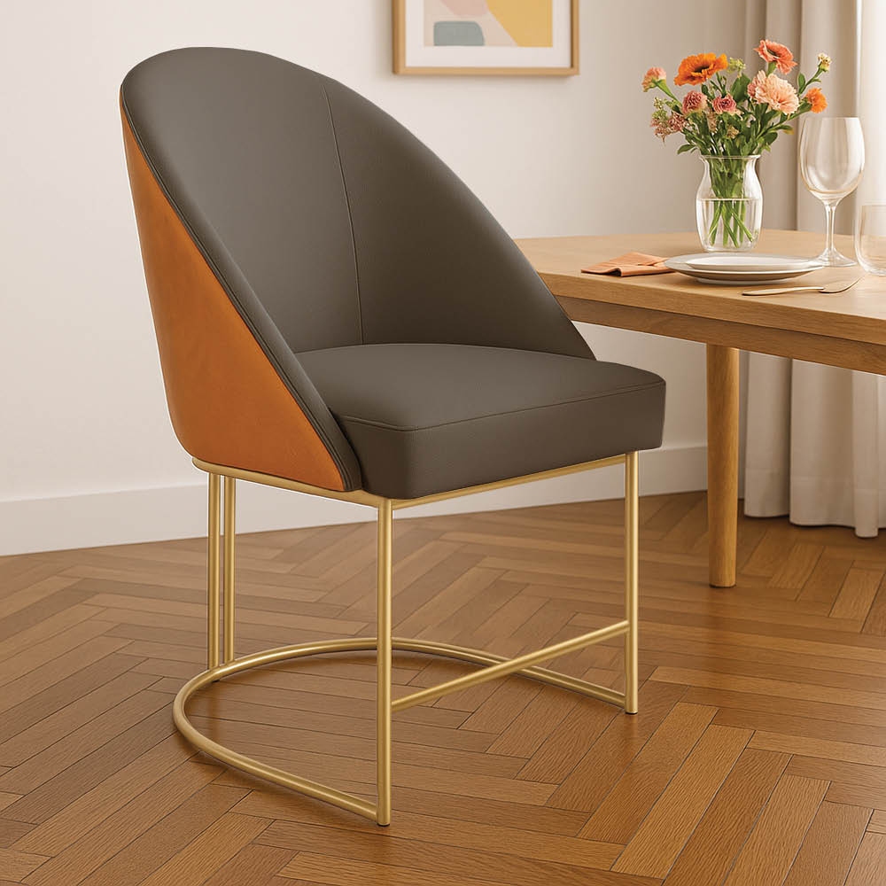 Kit 06 Cadeiras Poltrona de Jantar Bela Corano Nozes e Linho Grafite Base Metálica Industrial Dourado - Pallazio