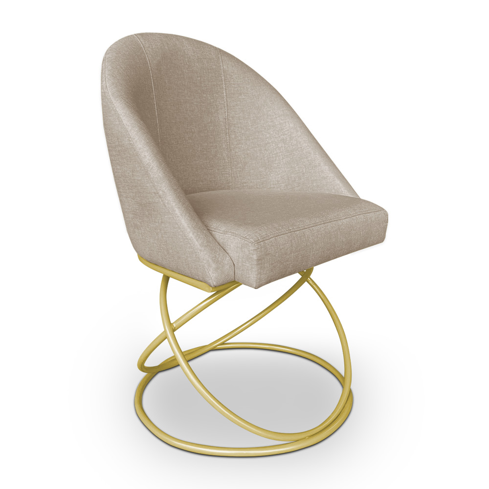 Kit 06 Cadeiras Poltrona de Jantar Bela Linho Bege Base Metálica Luxo Dourado - Pallazio