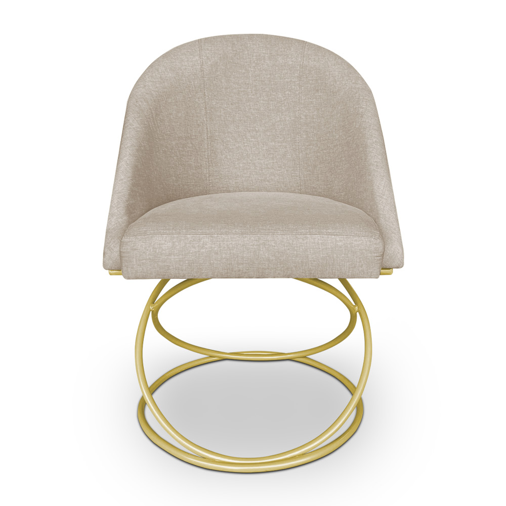 Kit 06 Cadeiras Poltrona de Jantar Bela Linho Bege Base Metálica Luxo Dourado - Pallazio