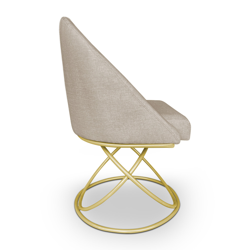 Kit 06 Cadeiras Poltrona de Jantar Bela Linho Bege Base Metálica Luxo Dourado - Pallazio