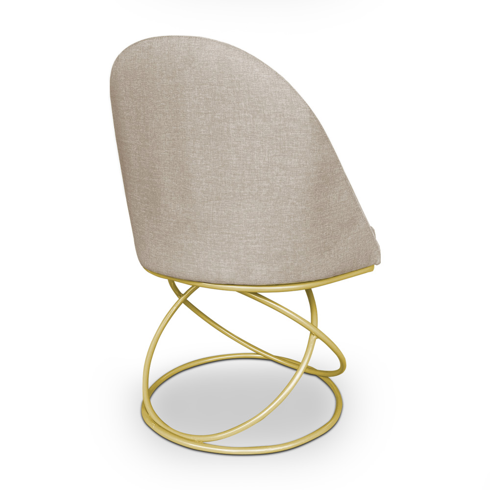 Kit 06 Cadeiras Poltrona de Jantar Bela Linho Bege Base Metálica Luxo Dourado - Pallazio