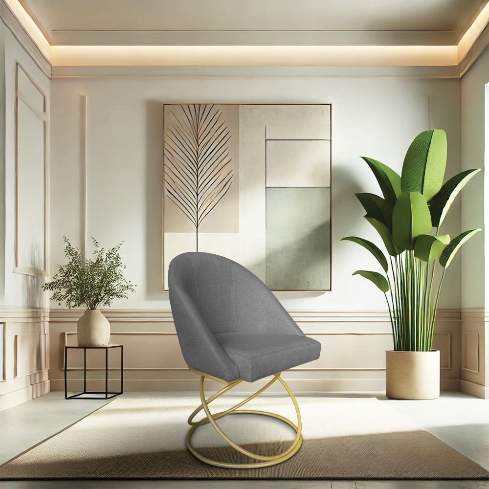 Kit 06 Cadeiras Poltrona de Jantar Bela Linho Grafite Base Metálica Luxo Dourado - Pallazio