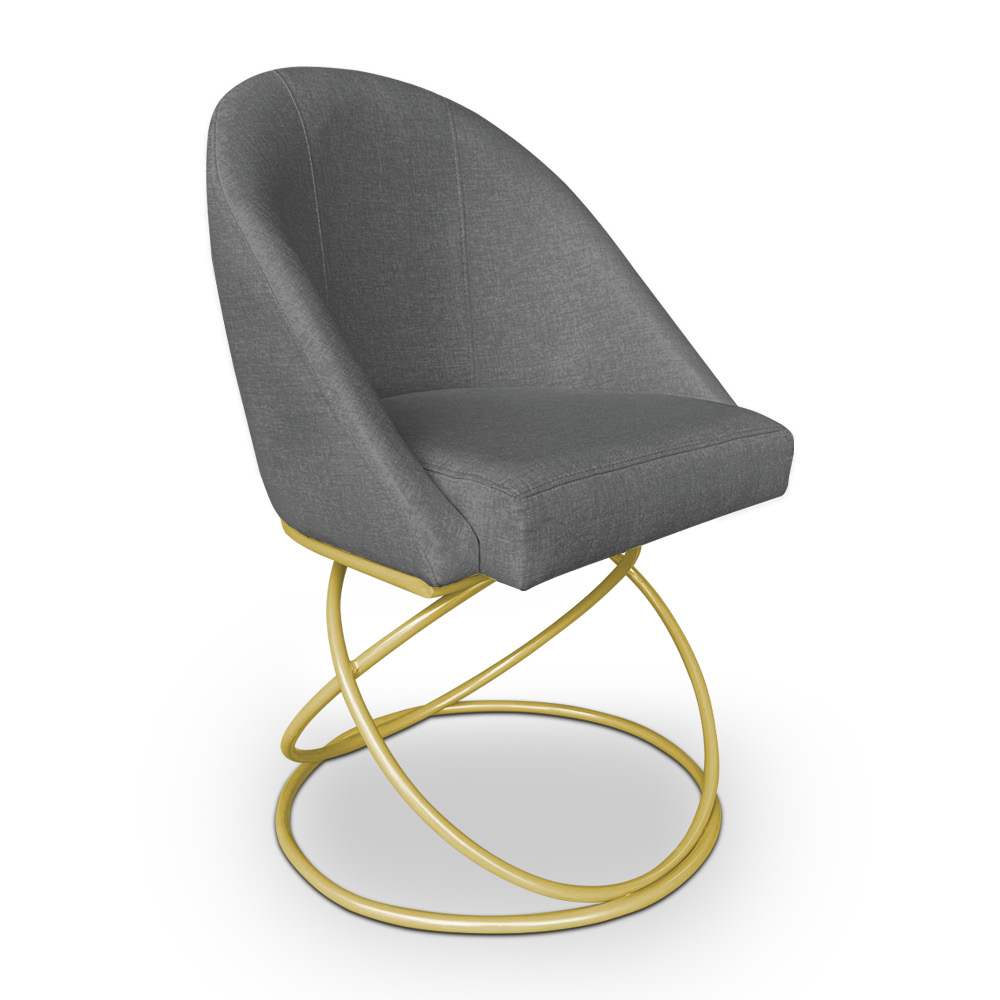Kit 06 Cadeiras Poltrona de Jantar Bela Linho Grafite Base Metálica Luxo Dourado - Pallazio