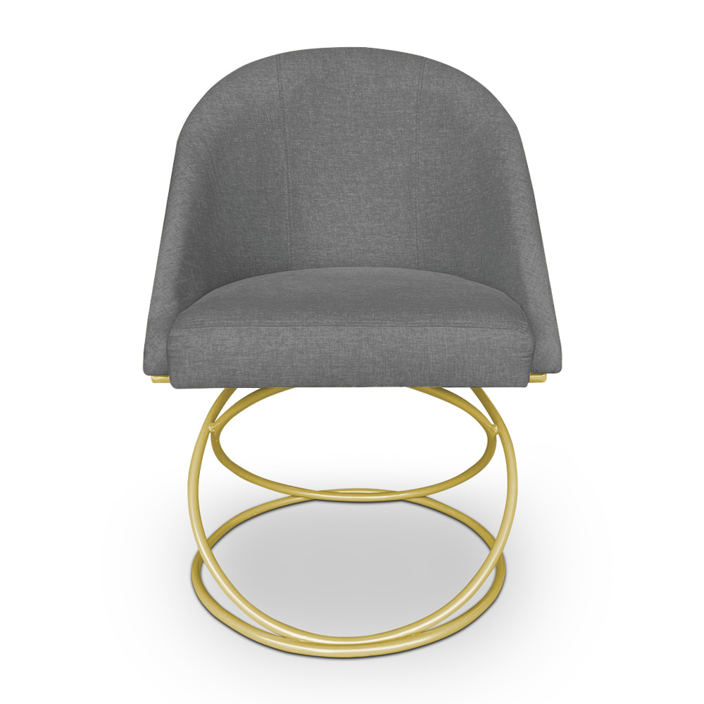 Kit 06 Cadeiras Poltrona de Jantar Bela Linho Grafite Base Metálica Luxo Dourado - Pallazio