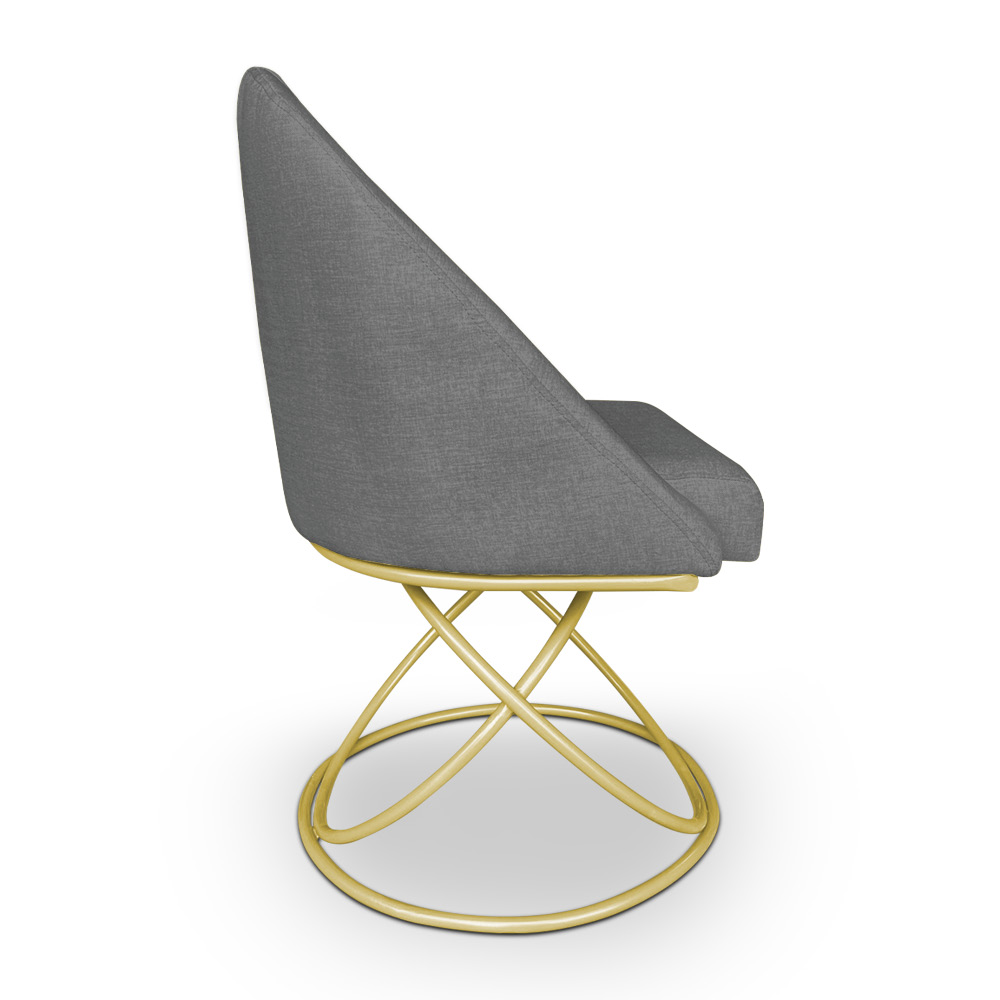 Kit 06 Cadeiras Poltrona de Jantar Bela Linho Grafite Base Metálica Luxo Dourado - Pallazio