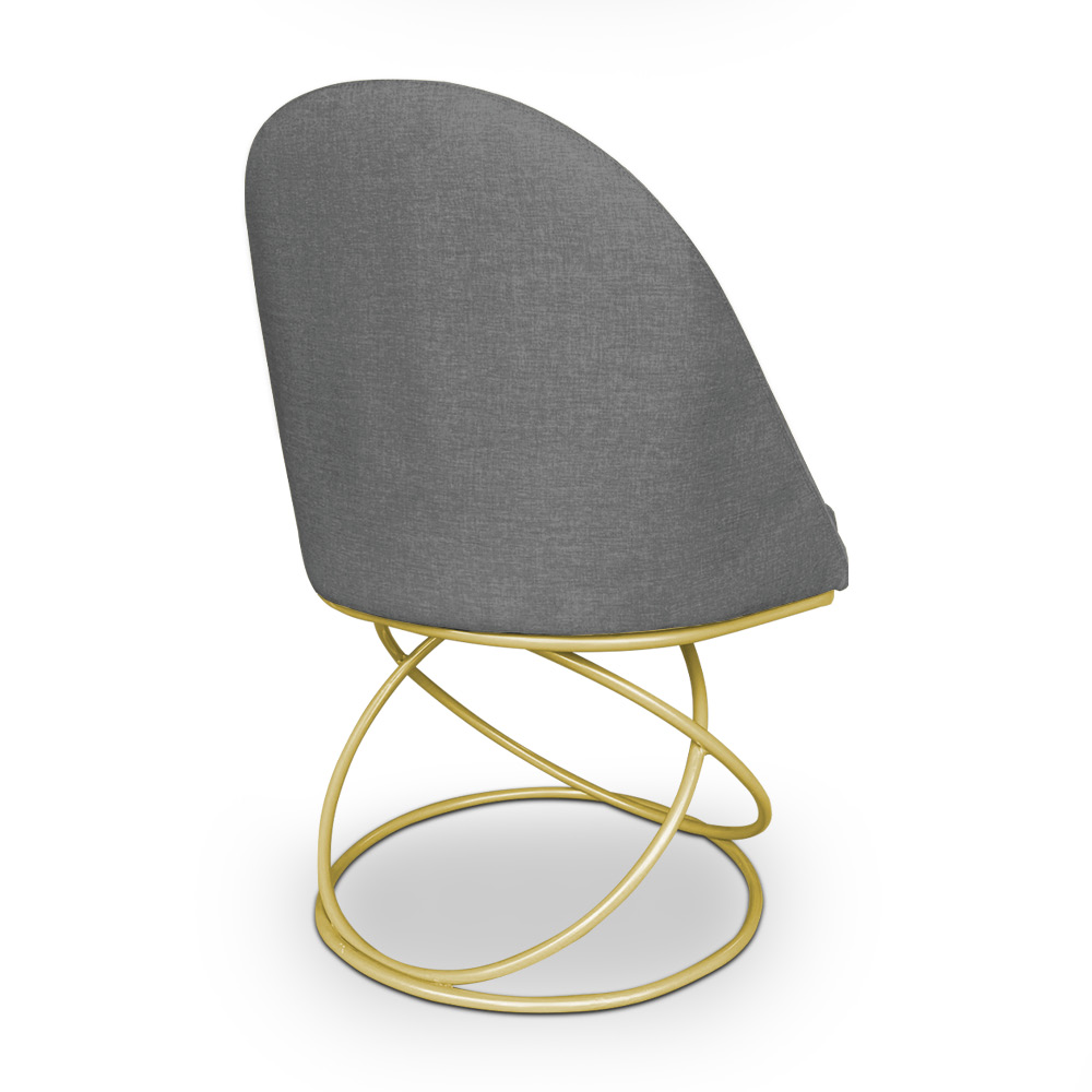 Kit 06 Cadeiras Poltrona de Jantar Bela Linho Grafite Base Metálica Luxo Dourado - Pallazio