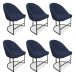 Kit 06 Cadeiras Poltrona de Jantar Bela Suede Azul Marinho Base Metálica Industrial Preto - Pallazio