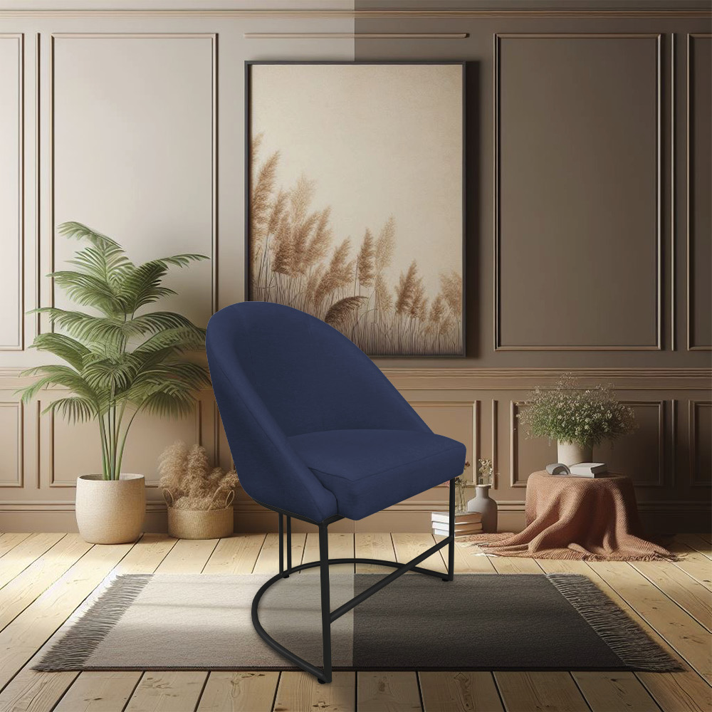 Kit 06 Cadeiras Poltrona de Jantar Bela Suede Azul Marinho Base Metálica Industrial Preto - Pallazio