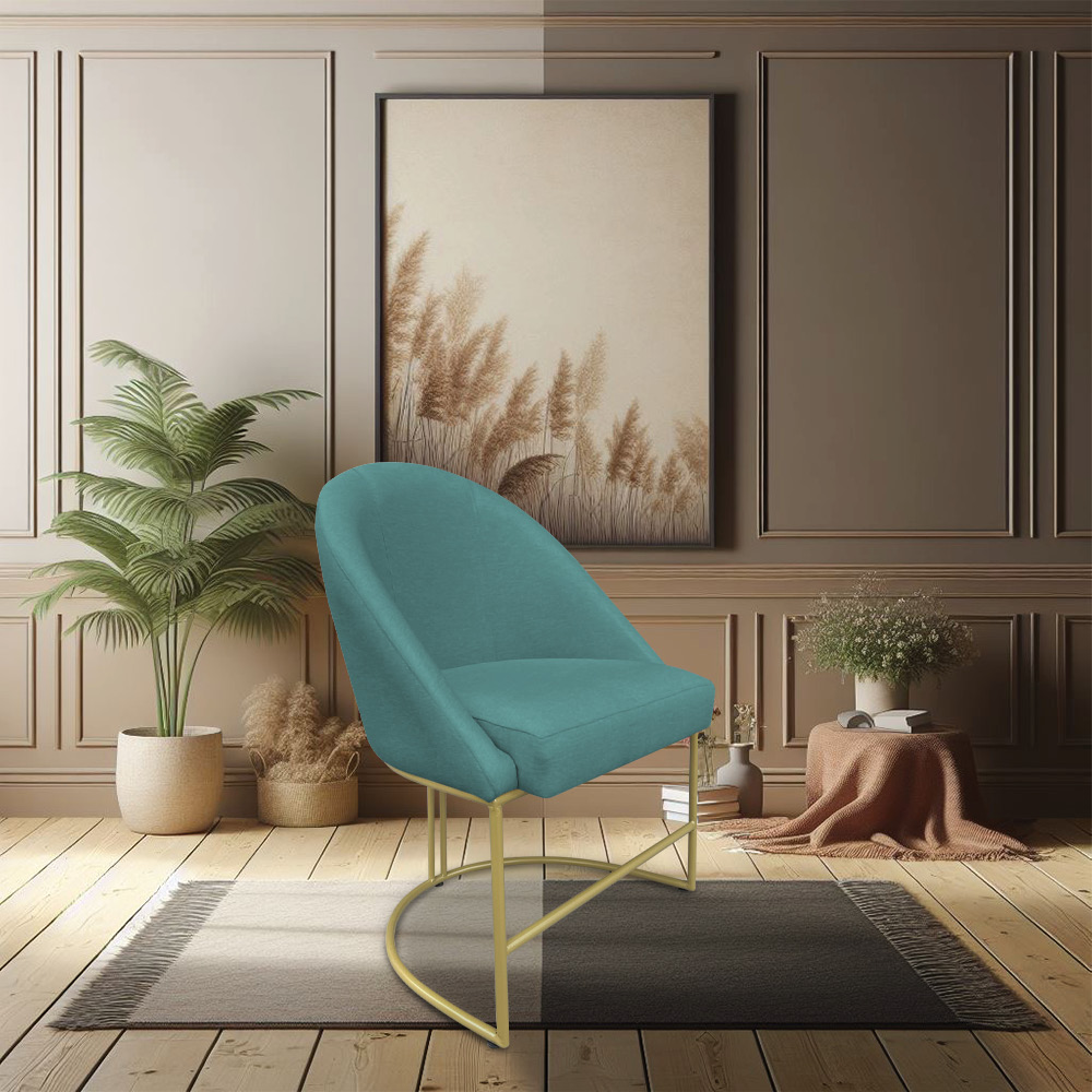 Kit 06 Cadeiras Poltrona de Jantar Bela Suede Azul Turquesa Base Metálica Industrial Dourado - Pallazio