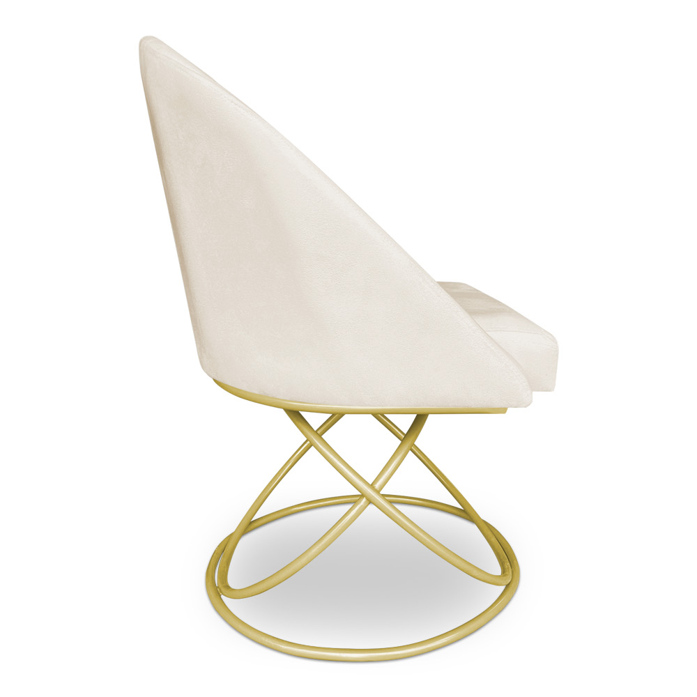 Kit 06 Cadeiras Poltrona de Jantar Bela Suede Bege Base Metálica Luxo Dourado - Pallazio