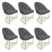 Kit 06 Cadeiras Poltrona de Jantar Bela Suede Grafite Base Metálica Industrial Dourado - Pallazio