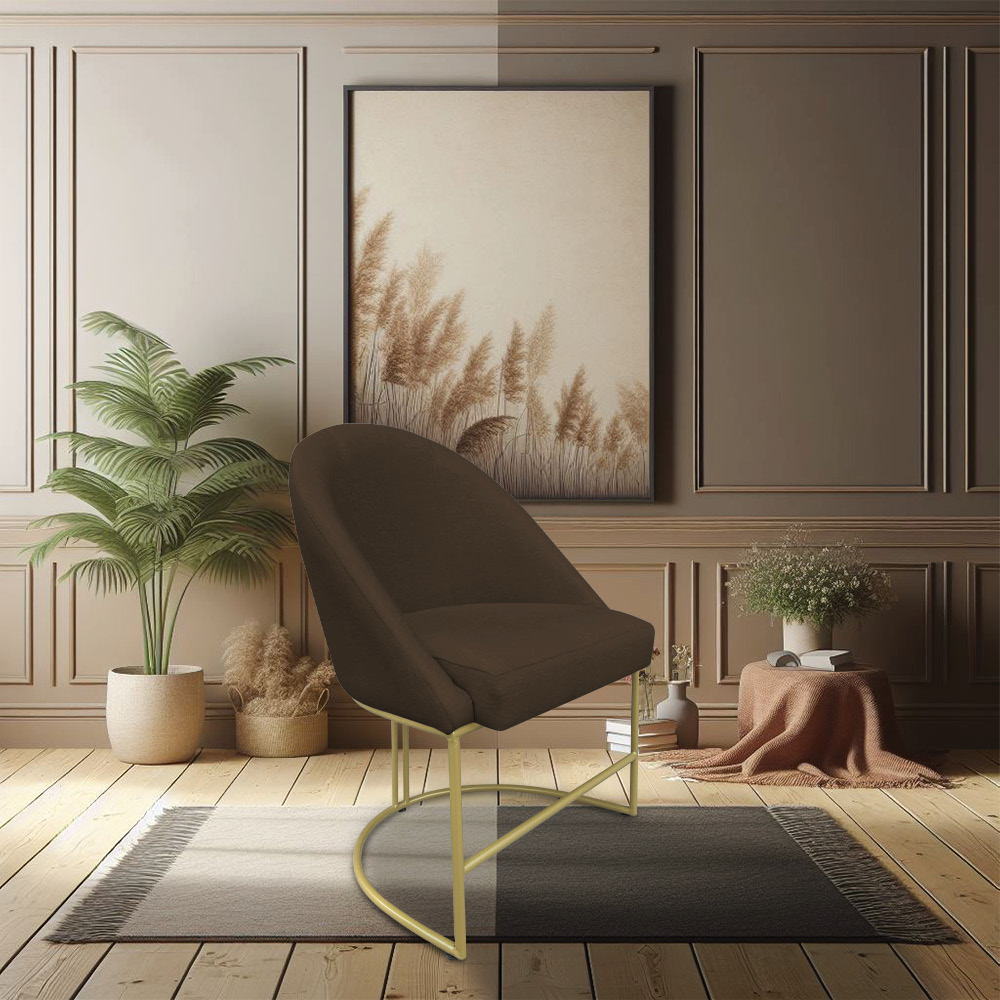 Kit 06 Cadeiras Poltrona de Jantar Bela Suede Marrom Base Metálica Industrial Dourado - Pallazio