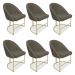 Kit 06 Cadeiras Poltrona de Jantar Bela Suede Marrom Rato Base Metálica Industrial Dourado - Pallazio