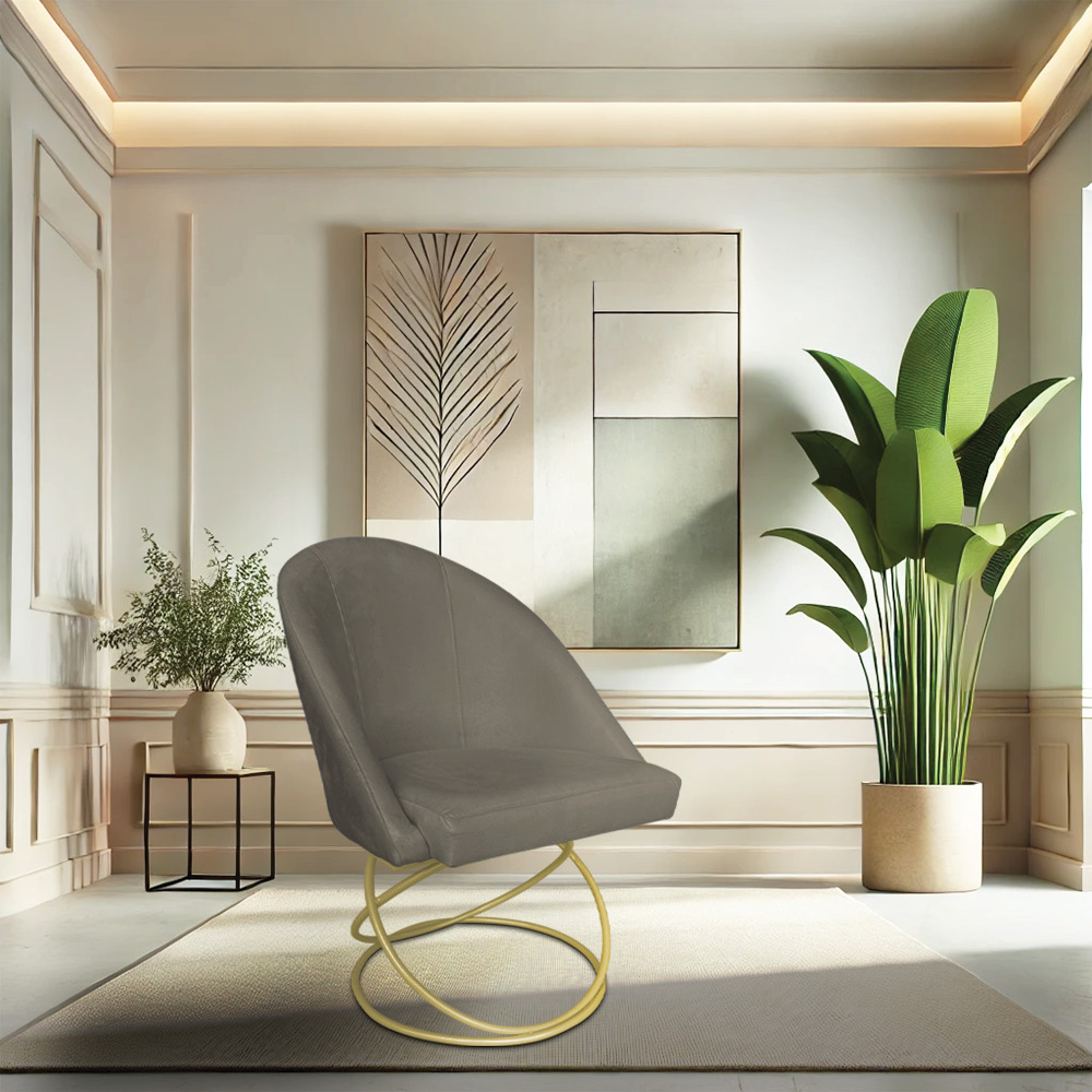 Kit 06 Cadeiras Poltrona de Jantar Bela Suede Marrom Rato Base Metálica Luxo Dourado - Pallazio