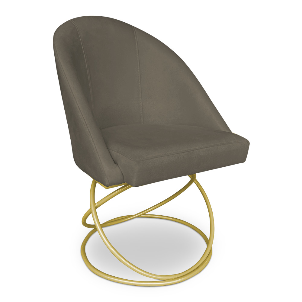 Kit 06 Cadeiras Poltrona de Jantar Bela Suede Marrom Rato Base Metálica Luxo Dourado - Pallazio