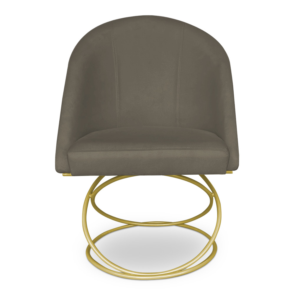 Kit 06 Cadeiras Poltrona de Jantar Bela Suede Marrom Rato Base Metálica Luxo Dourado - Pallazio