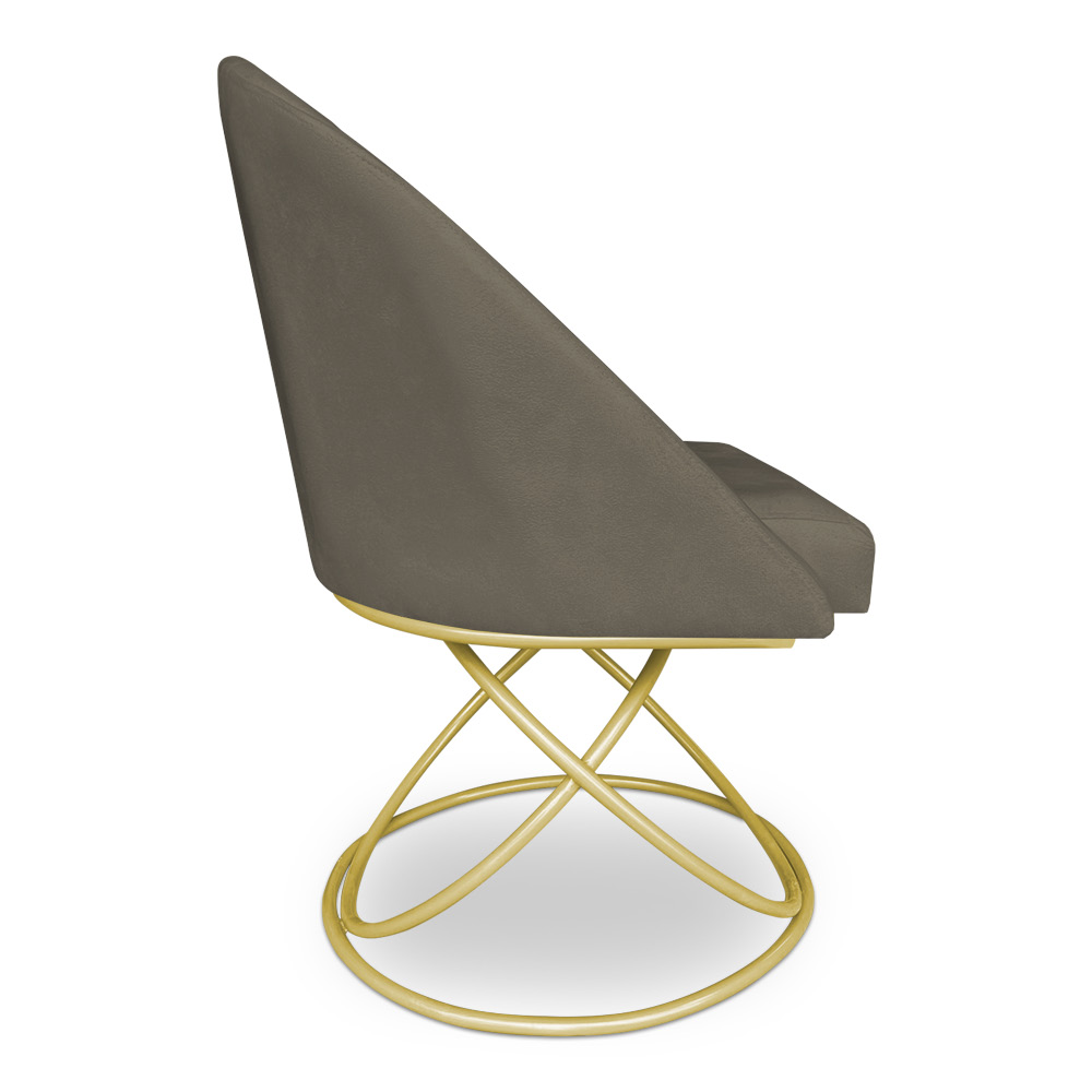 Kit 06 Cadeiras Poltrona de Jantar Bela Suede Marrom Rato Base Metálica Luxo Dourado - Pallazio