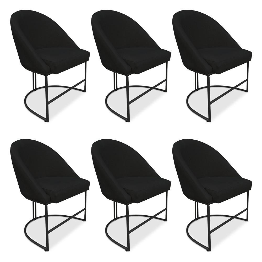 Kit 06 Cadeiras Poltrona de Jantar Bela Suede Preto Base Metálica Industrial Preto - Pallazio