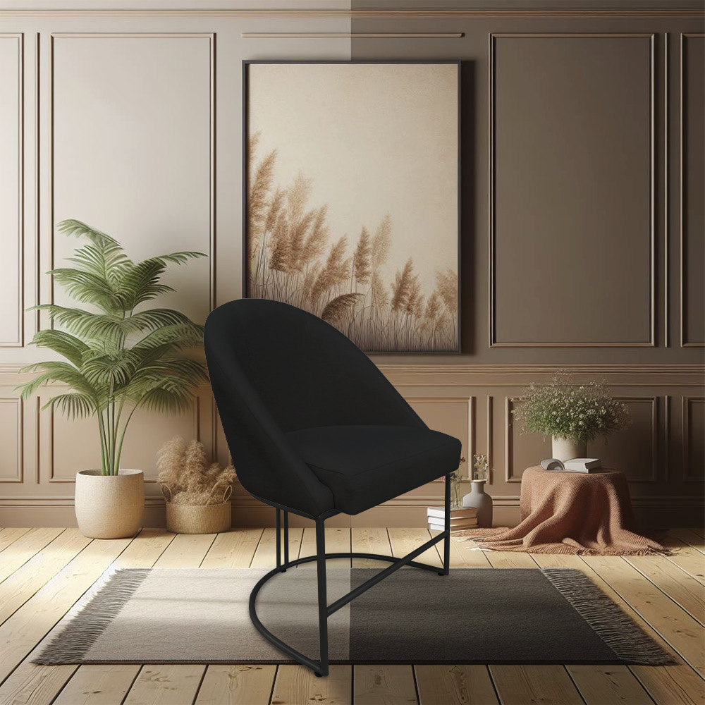 Kit 06 Cadeiras Poltrona de Jantar Bela Suede Preto Base Metálica Industrial Preto - Pallazio
