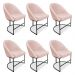 Kit 06 Cadeiras Poltrona de Jantar Bela Suede Rosa Bebê Base Metálica Industrial Preto - Pallazio