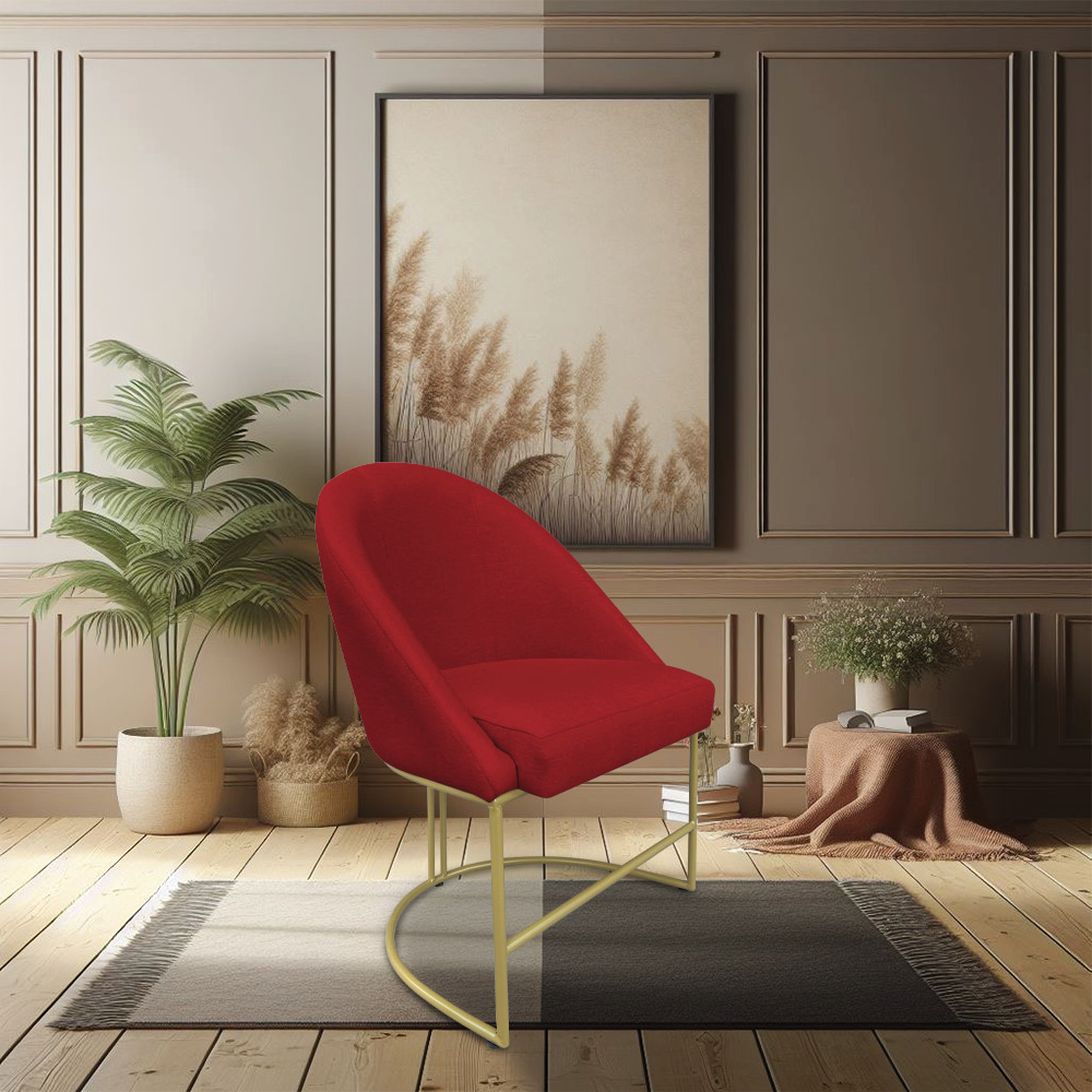 Kit 06 Cadeiras Poltrona de Jantar Bela Suede Vermelho Base Metálica Industrial Dourado - Pallazio